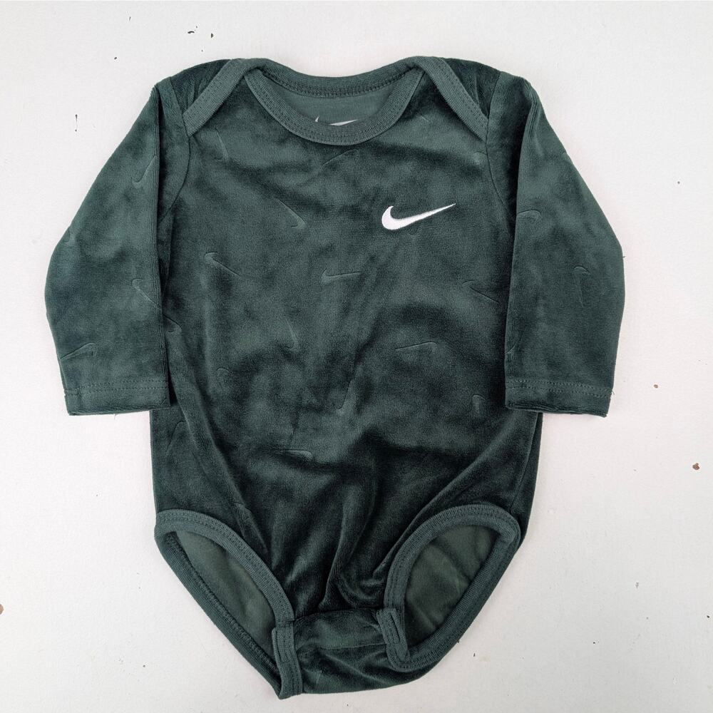 Nike Infant 6 Months Dark Green Velour Bodysuit - Stamped Logos